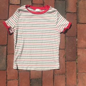 Red white and black shirt